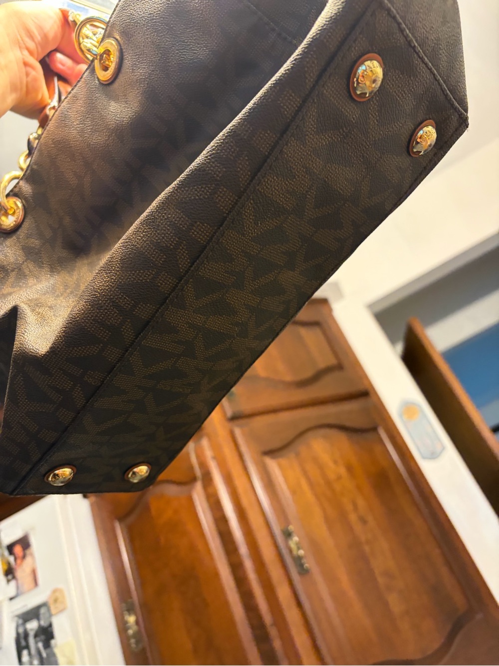 Michael Kors Cynthia MK signature Logo Satchel Brown Handbag - Picture 5 of 12